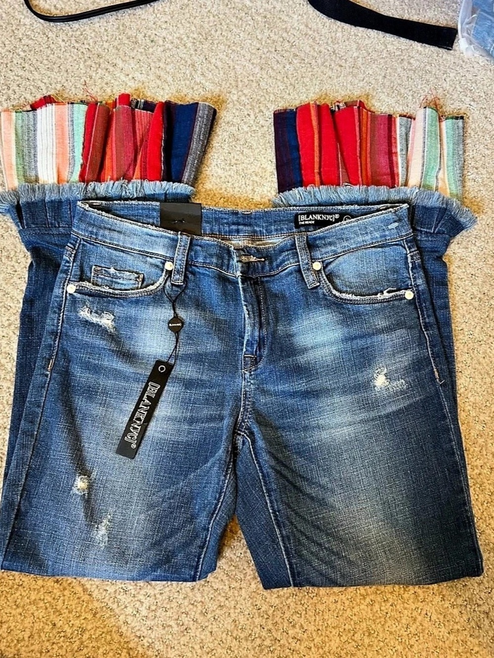 Blank NYC Fringe Waist Denim Shorts Waist 26 NWT